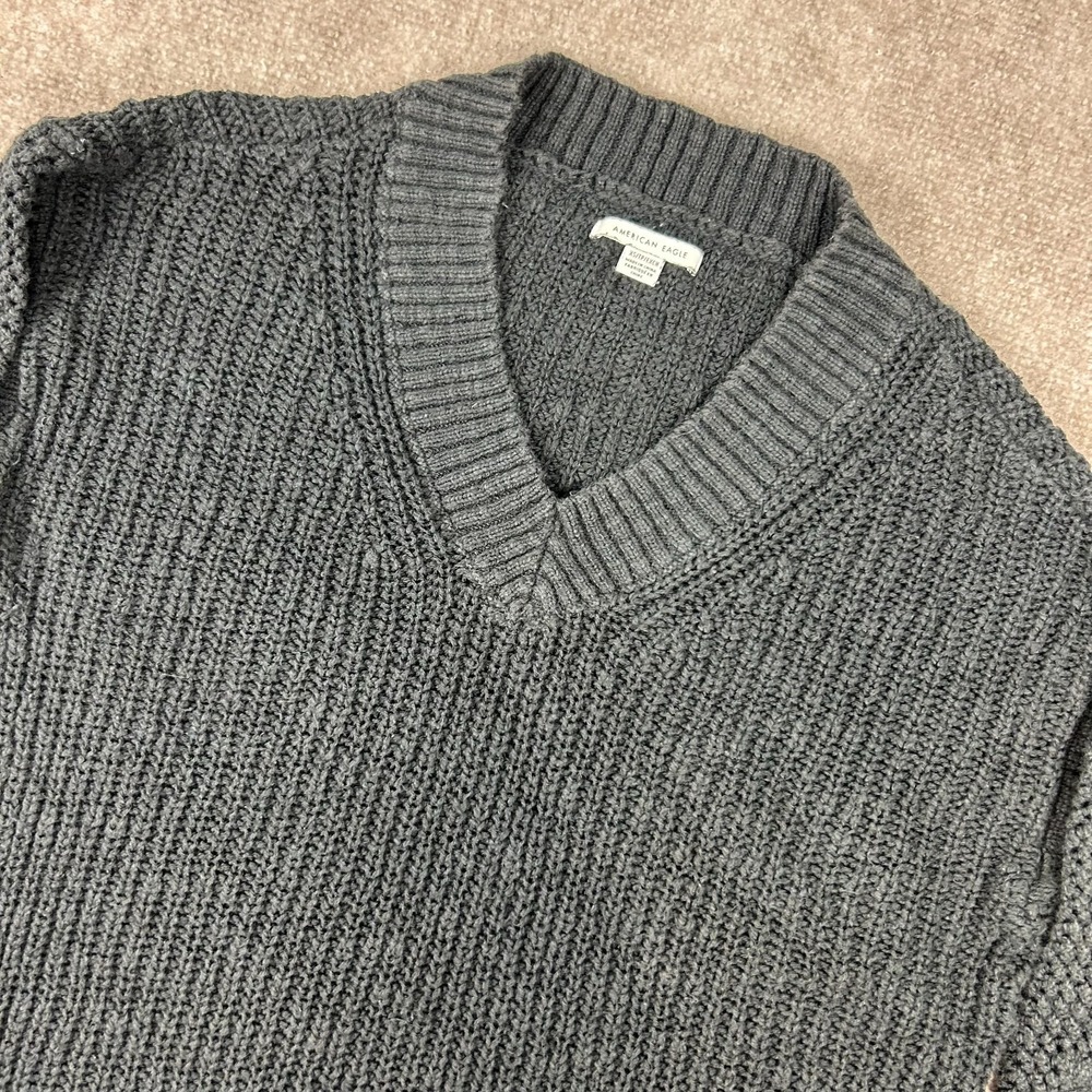 American Eagle Outfitters Sweater Women XS Black Cotton Tight Knit Ribbed V Neck